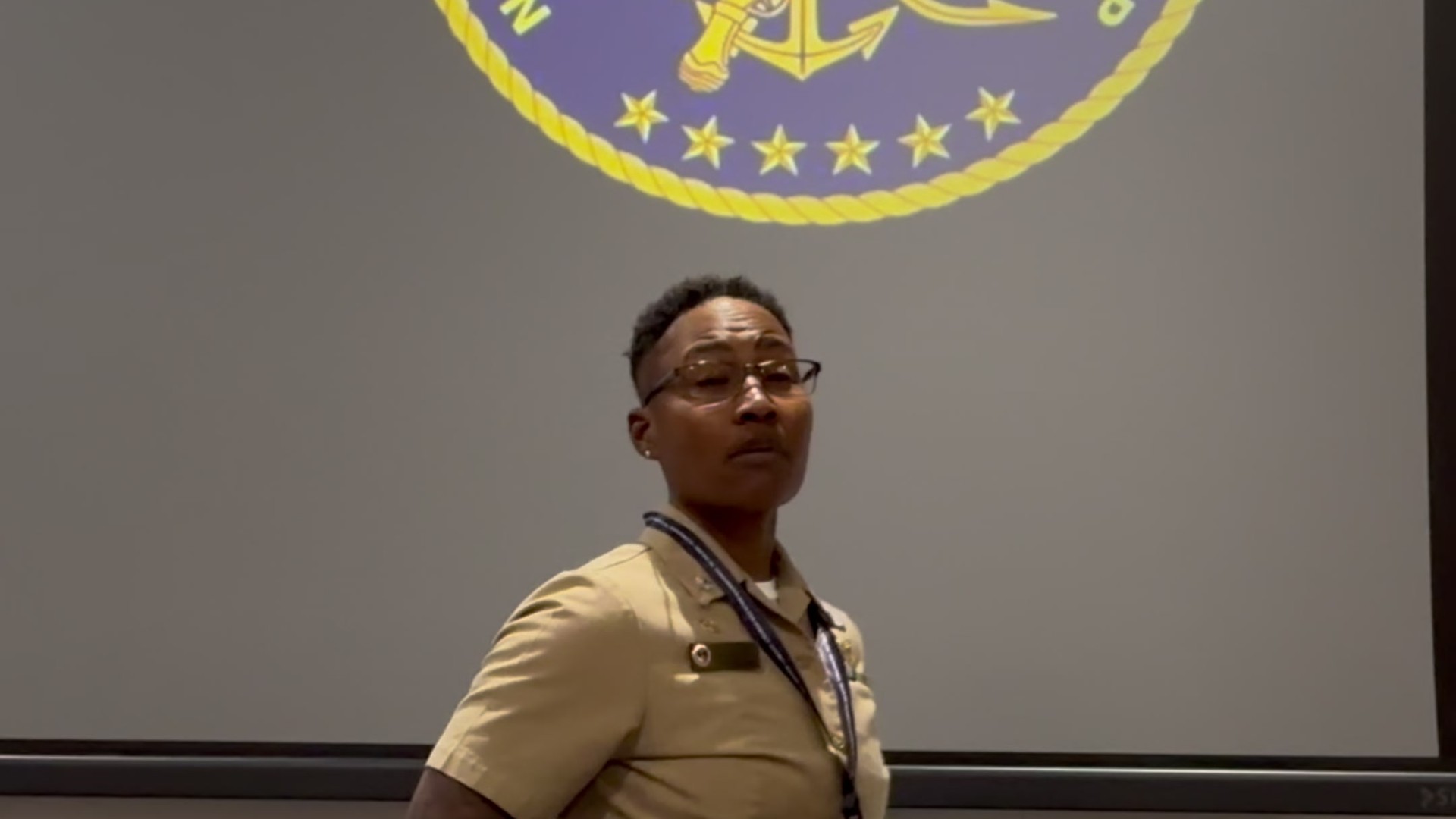 Stacey O'Neal speaking to an audience.